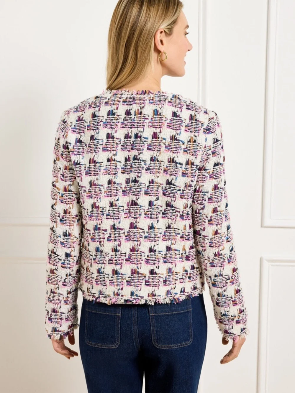 TALBOTS NWT 12 Collarless Tweed Jacket • Classic Business Casual Office Preppy - Picture 10 of 14